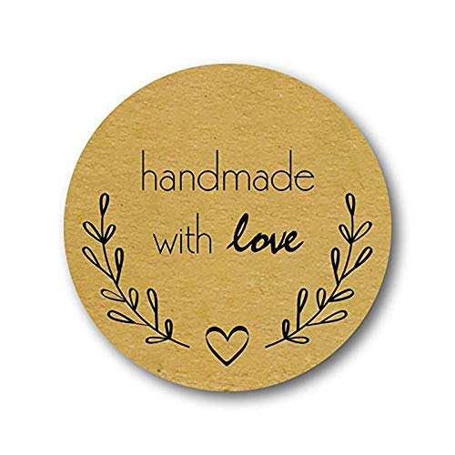 Kraft Paper Handmade with Love Stickers,Olive Branch Round Adhesive Stickers for Wedding Birthday Party Gift Wrap Bag Baking Packaging Envelope Seals Small Business