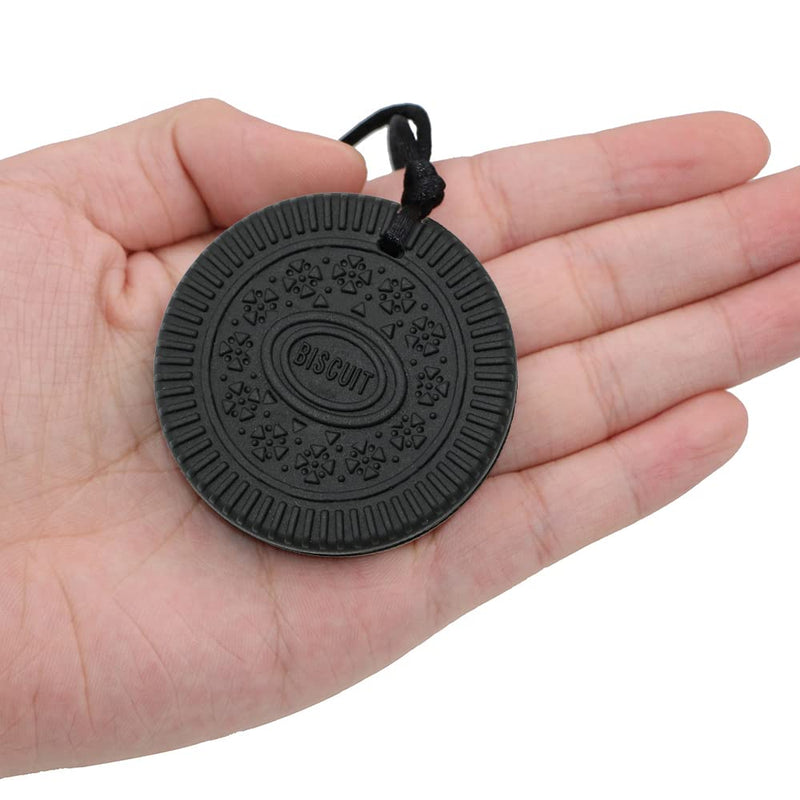 Chew Necklace for Boys and Girls - Silicone Chewable Pendant for Teething, Autism, Biting, ADHD, SPD, Sensory Oral Motor Aids for Kids, Chewy Toy Jewelry for Adults (Black) Black