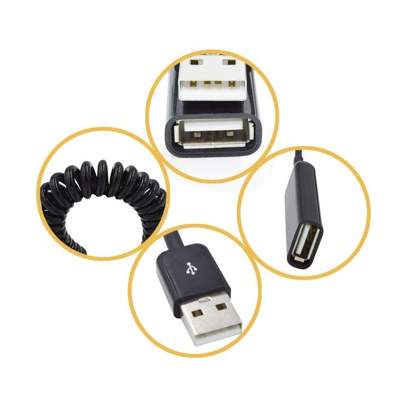 MXTECHNIC USB 2.0 Expansion Spring Coiled Cable 4in Standard Spiral Flexible Active Extension USB 2.0 A-Male to A-Female Processors for Printers, Cameras, Mouse and Other USB Computers (3 Packs) Male to A-Female Expansion cable 3 Packs