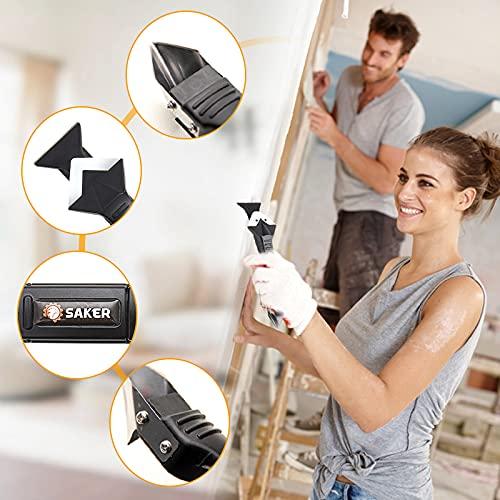 Saker Silicone Caulking Tools, 3 in 1 Sealant Finishing Tool Grout Remove Scraper Stainless Steelhead, Great Tool Kit Heavy Duty Glue Guns for Bathroom Kitchen Floor Window