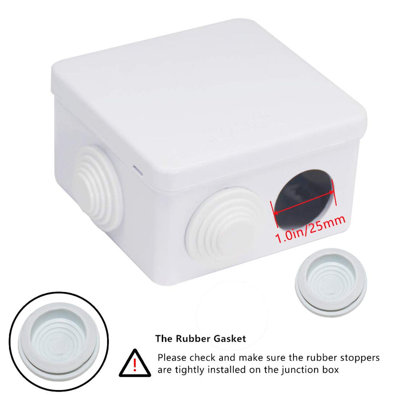 Zulkit Junction Box ABS Plastic Dustproof Waterproof IP55 Universal Electrical Boxes Project Enclosure White 3.4 x 3.4 x 2 inch (85 x 85 x 50mm) 3.4" x 3.4" x 2" With Holes