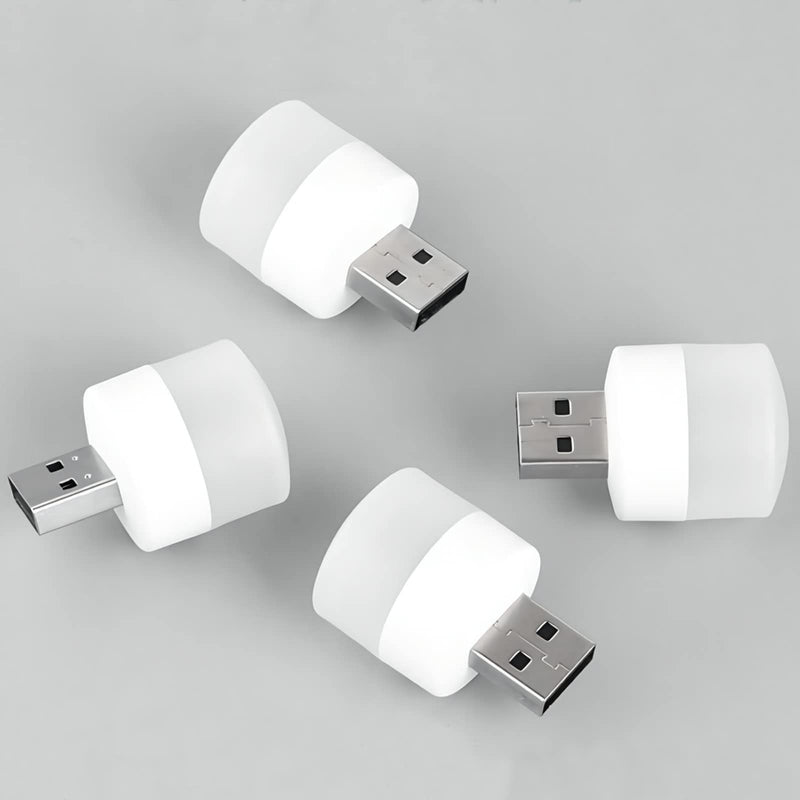 DASITON Plug in LED Night Light Mini USB LED Light Flexible USB LED Ambient Light Mini USB LED Light, LED Portable car Bulb, Indoor, Outdoor, Reading, Sleep (4 White Ligh) 4 White Light