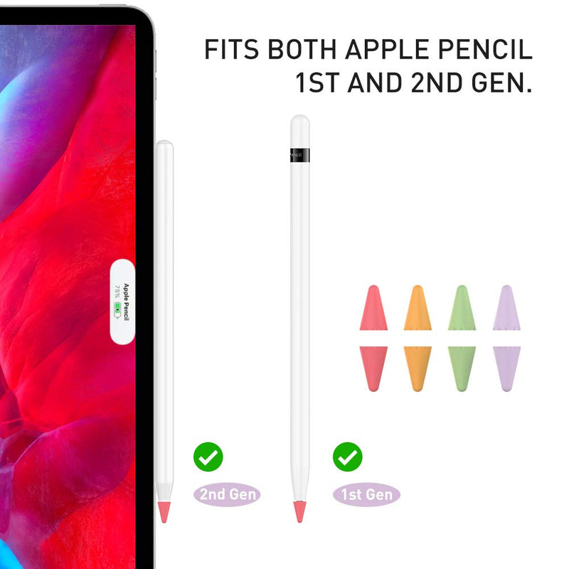 Delidigi 40 Pack Tips Cover for Apple Pencil 2nd Generation and 1st Gen Silicone Nibs Caps Writing Protection Accessories(Purple+Green+Orange+Red,40Pack) Purple+Green+Orange+Red