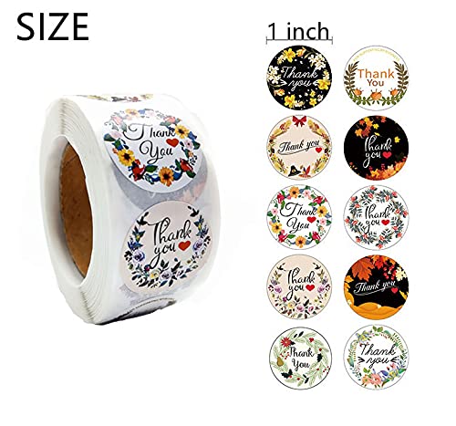 500PCS Thank You Stickers Roll, 10 Designs 1 Inch, Flowers Design Thank You Stickers Lables for Baking Packaging, Envelope Seals, Small Business Supplies,Shipping Boxes,Packaging Bags, Thankyou Gifts