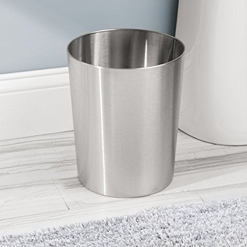 iDesign 25240 Patton Round Metal Trash Can, Waste Basket Garbage Can for Bathroom, Bedroom, Home Office, Dorm, College, 8" x 8" x 9.7", Brushed Stainless Steel