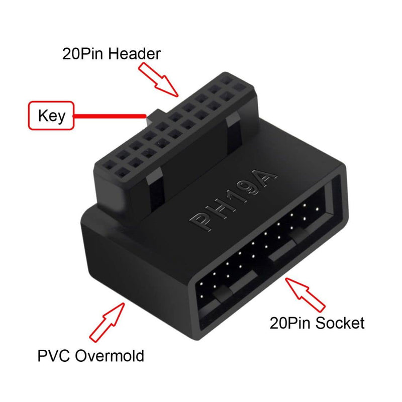 chenyang CY Motherboard USB 3.0 20Pin Male to Female Extension Adapter Up & Down Angled 90 Degree Overmold 1Set/2Pcs BLACK 2PCS ADAPTER-USB3.0-20PIN