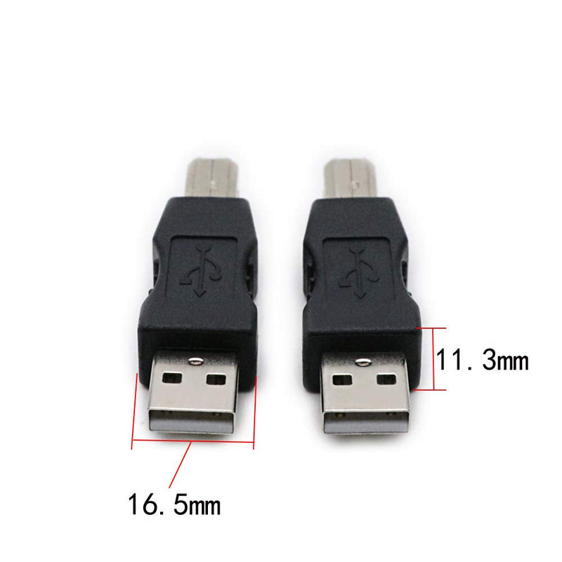 2 Pack USB 2.0 AM/BM Print Plug Type A Male to Type B Male Connector Converter Adapter Coupler