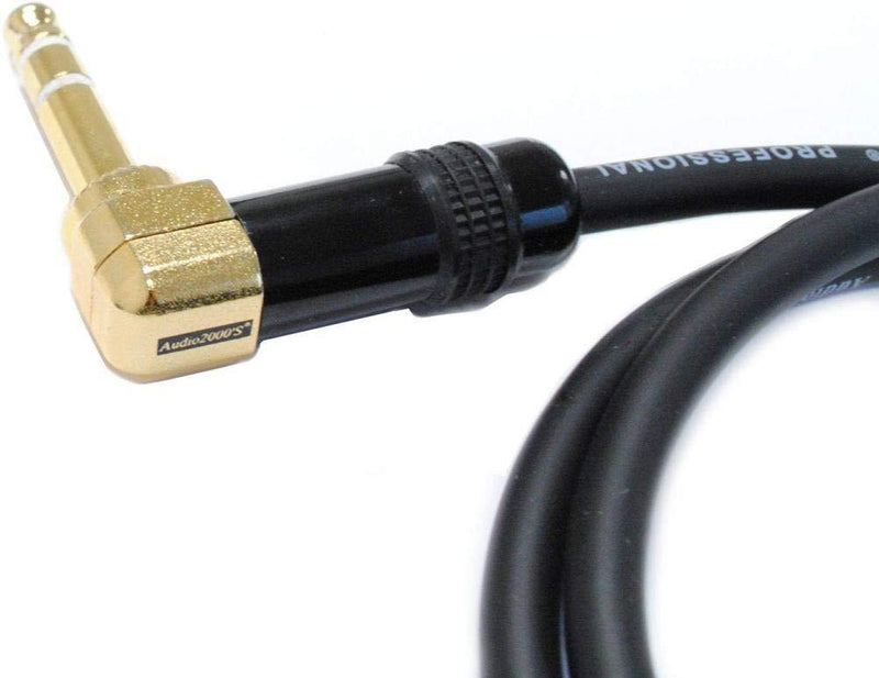 Audio2000's C26006P2 Microphone Cable (2-Pack), Copper Shield Balanced Cable, 1/4" TRS Right Angle to TRS Connector, 6 Feet Length, Gold Platted Connector, Flexible Ultra Soft Rubber Jacket