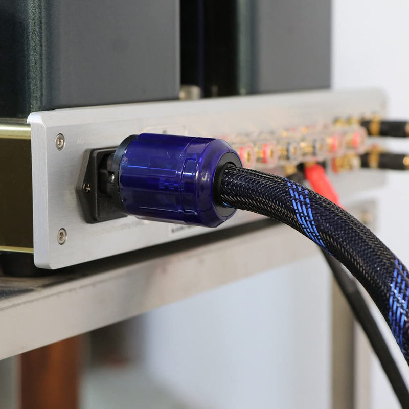 Monosaudio HiFi Audio AC Power Cable, Power Cord with 3-Prong US Version Rhodium Plated Plugs, 12AWG Audiophile Power Cord 125V 15A, Braided Sleeves Power Line (4.9FT/1.5M) 4.9FT/1.5M