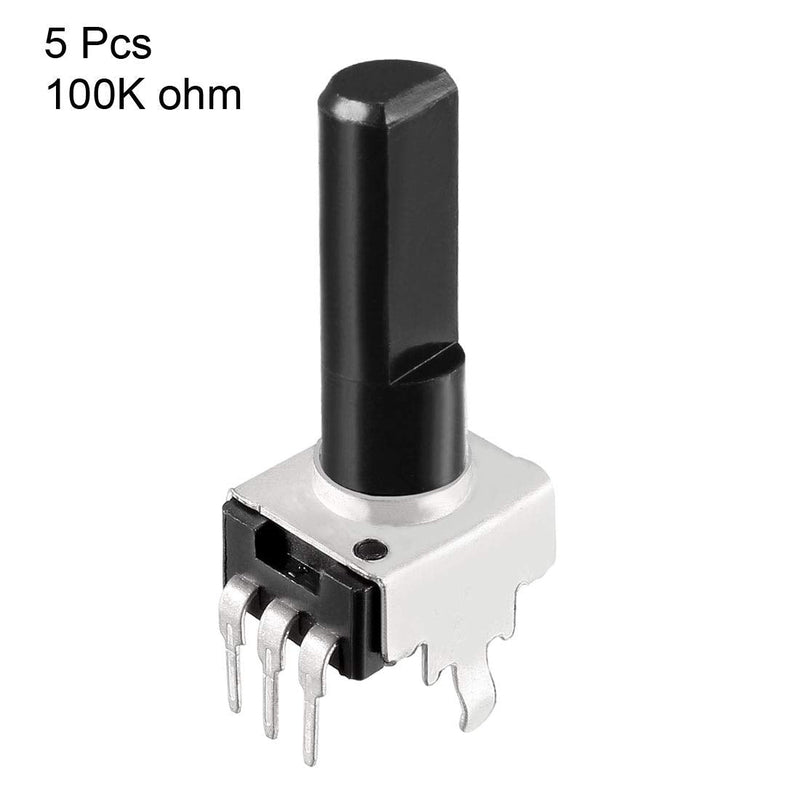 uxcell Carbon Film Potentiometer 100K Ohm Variable Resistors Single Turn Rotary Half Shaft D Type D Type Design 5pcs