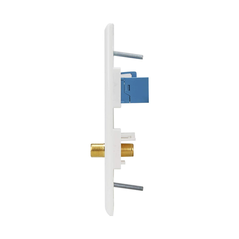 Ethernet Wall Plate,Cat6 Gold-Plated Cable TV Coax F Type Port Wallplate White (5Pack)