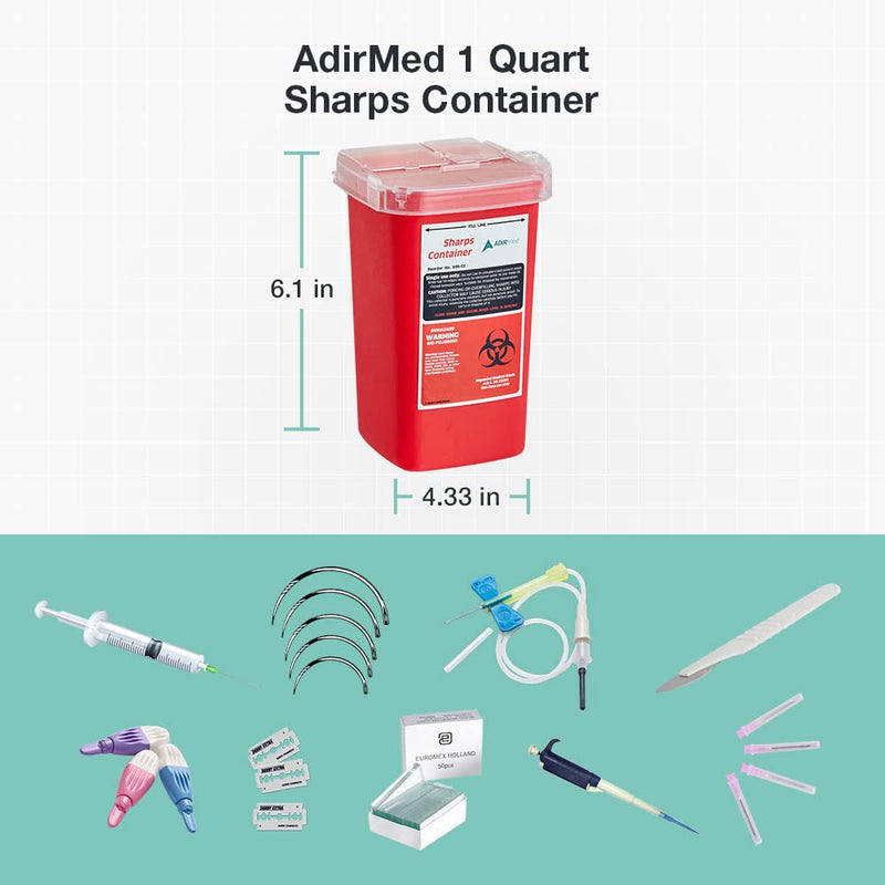AdirMed Sharps Container - Variation (1 Quart, 32 Fl Oz (Pack of 6)) 1 Quart 32 Fl Oz (Pack of 6)