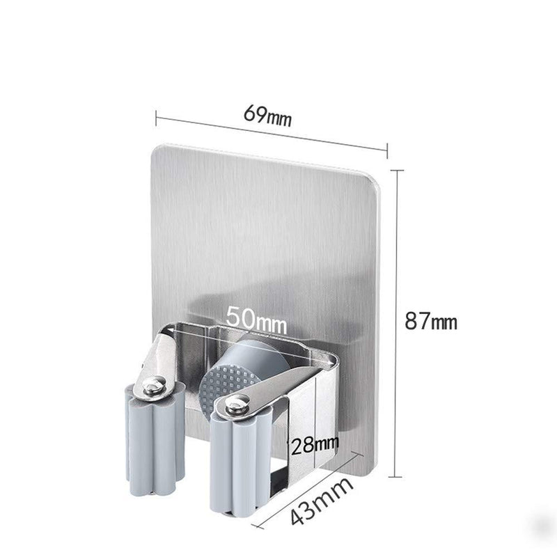 HANZE 2 Pack Stainless Steel Mop Broom Holder Organizer, Self Adhesive Wall Mounted Mop Organizer Storage Rack Clip for Kitchen Bathroom and Garage (Rectangle, Large) 2 Pack (Rectangle)