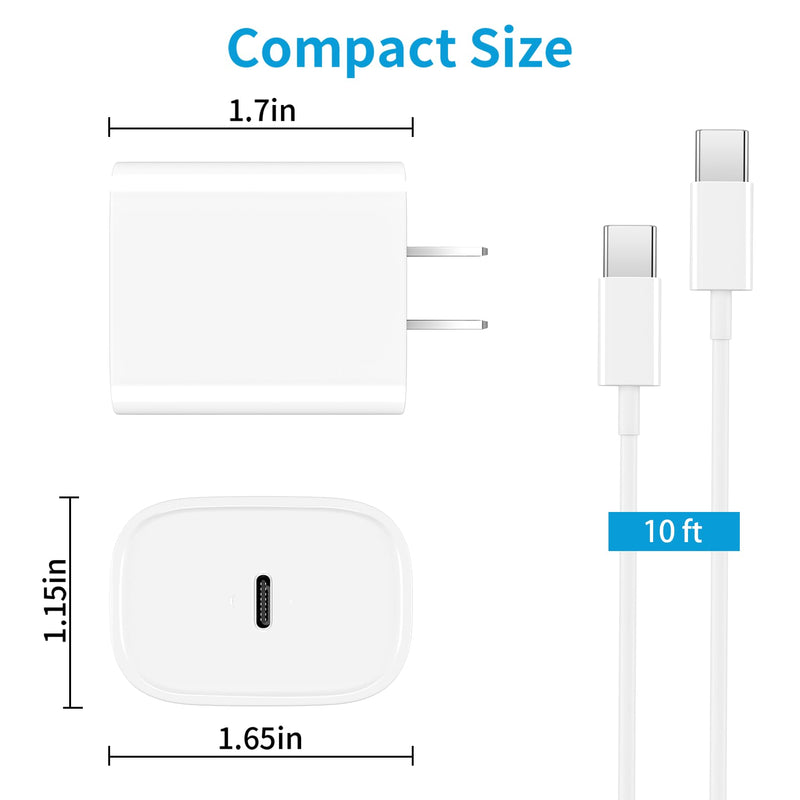 20W USB C Fast Charger for iPad Pro 12.9/11/2021/2020/2018, iPad Air 5/4th/10.9 inch, iPad 10th Generation,iPad Mini 6 Gen,iPad Charger Block Fast Charging with 10ft USB C Charging Cable Cord White