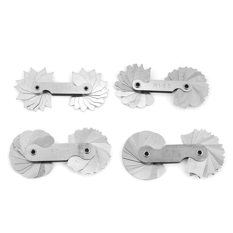 4pcs Stainless Steel Radius Fillet Gauge Concave Convex Measuring Tool R0.3-1.5/ R1-6.5/ R7-14.5/ R15-25