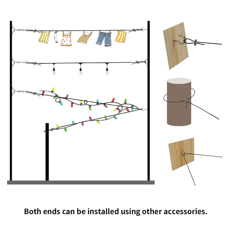 YQL Outdoor Lights Hanging Kit,Globe String Lights Suspension Kit,82ft Black Vinyl-Coated 304 Stainless Steel Cable,String Light Guide Wire,Turnbuckle Wire Rope Tension with Hooks 82ft