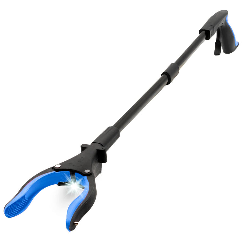 Grabber Reacher Tool-Long 32 Inch Aluminum Foldable Pick Up Stick-Strong Grip Shelves LED Light Magnetic Tip, Lightweight Trash Picker Claw Reacher Grabber Tool for Elderly - by Luxet (32 Inch, Blue)