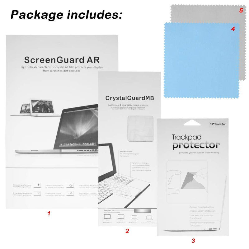 Full Protection Kit Compatible with 13 inch New MacBook Pro with Touch Bar, SourceTon Keyboard Cover, Screen Protector, Trackpad Protector, w/ Free Cleaning Cloths (Model Number A1706，A1989，A2159)