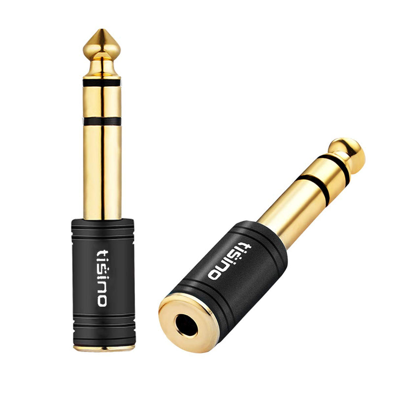 TISINO 3.5mm to 1/4 Stereo Adapter, 1/8 inch Female to 1/4 inch Male Aux Jack Converter Headphone Adapter - Black, 2PCS 1/4 Male-1/8 Female 2PCS