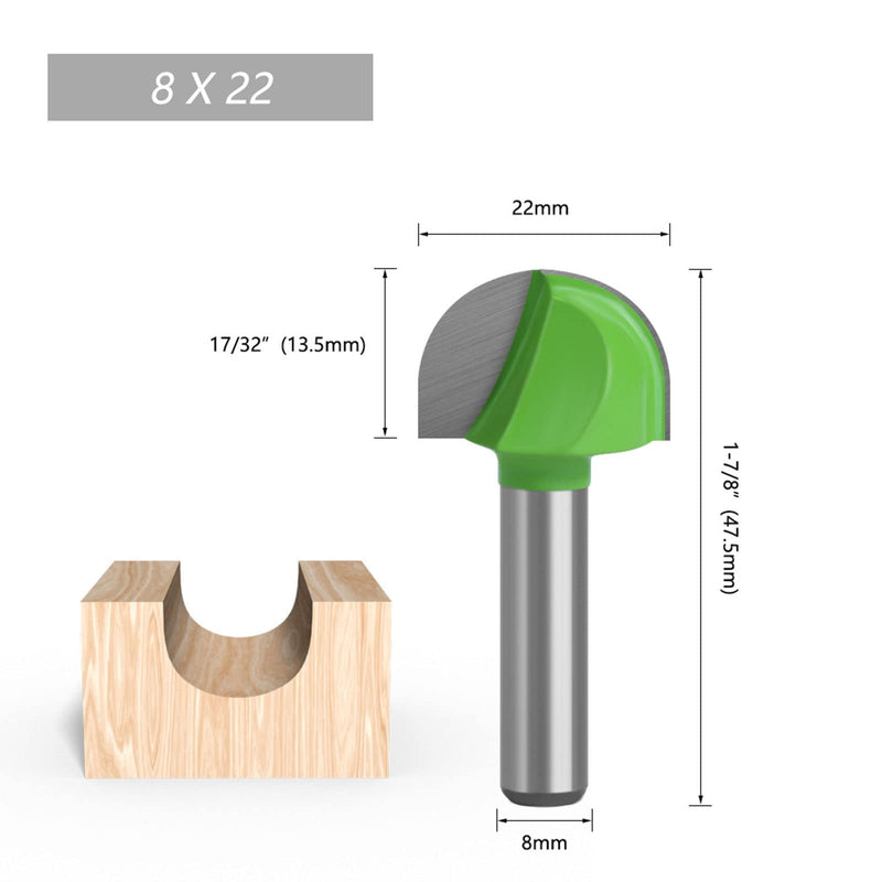 BIGP 5 pieces 8 mm shank round nose cove core box cutter carbide router bit groove cutter ball cutter woodworking cutter (diameter 16/18/22/25/32 mm)