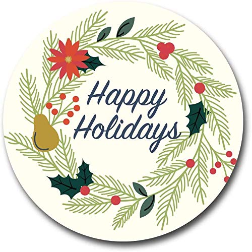 Ivory Holiday Floral Happy Holidays Stickers - 1.5" Circle Labels / 1000 per Pack