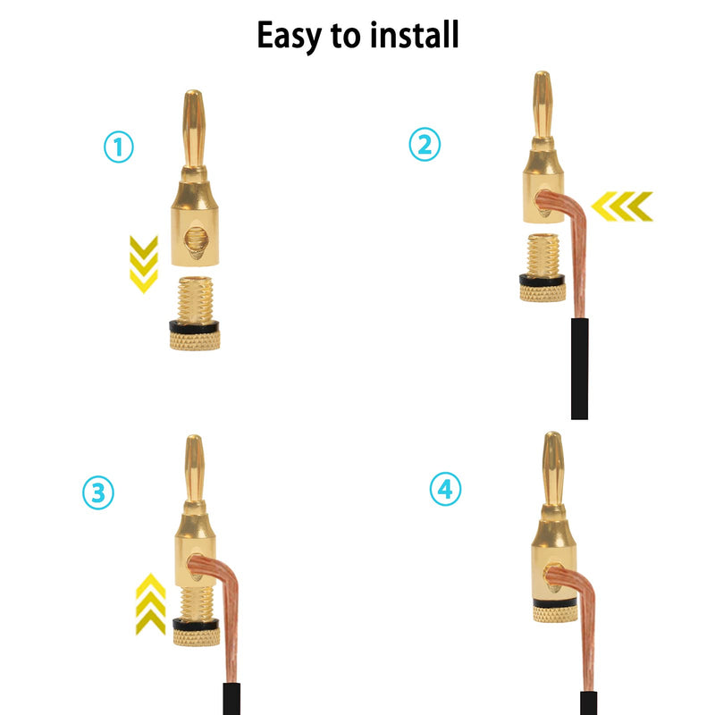 Speaker Banana Plugs 5 Pairs/10 Pcs, 24K Gold Plated Speaker Plug Open Screw Plugs Audio Connector for Speaker Wire, Home Theater, Audio Components, Speaker Wall Plates and Sound Systems 5 Pair