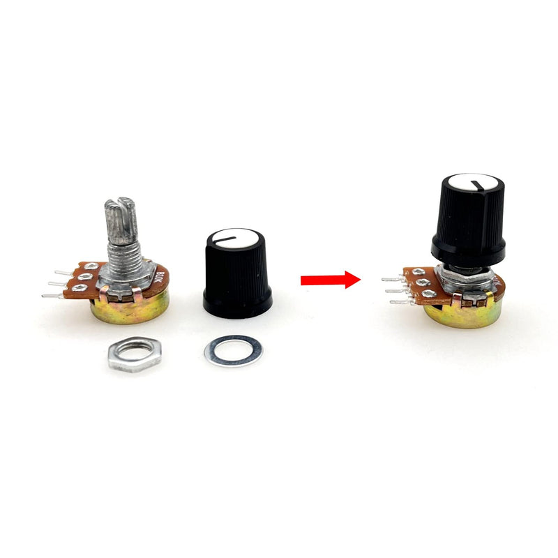JZK 10pcs B10K Potentiometer Knob with 6mm Shaft, Rotary Volume with Linear Taper B 10k Potentiometer Knob, B10K Ohm Rotary Potentiometer with 3 Terminals with Cap, Nuts and Washer