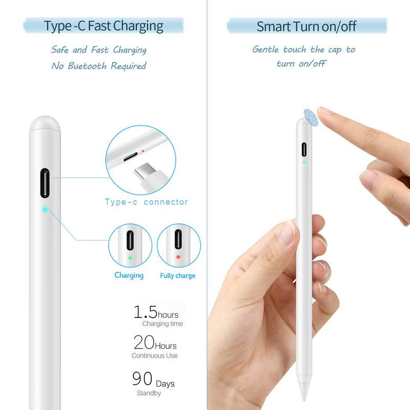 Stylus Pen for Apple iPad with Palm Rejection and Magnetic.Digital Pencil for IPad 2018-2021,for iPad 6/7/8th/9th,Air/4th, Mini 5th/6th,iPad Pro 3rd/4th (11"&12.9"),Precise Drawing and Writing White 2nd Gen