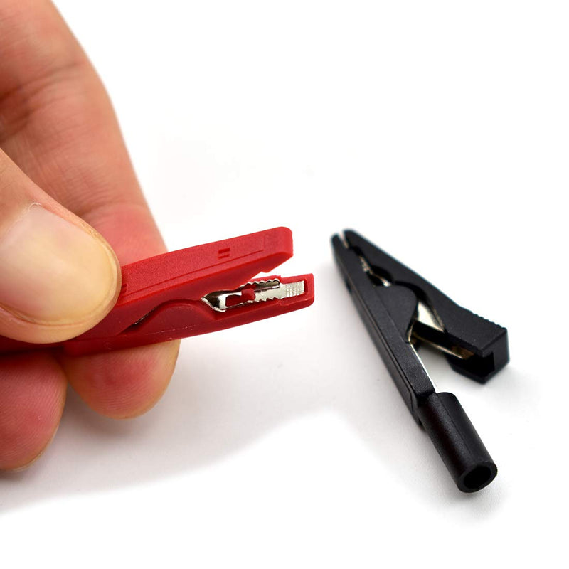 10Pcs Red and Black Insulated Safety Multimeter Test Leads Alligator Clips Electrical Mini Test Crocodile Clamp Clips with 2mm Banana Jack for 2mm Test Probe & 2mm Banana Plug Connectors