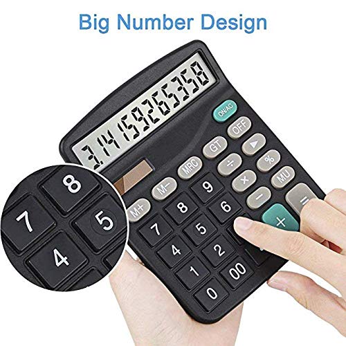 Everplus Calculator, Everplus Electronic Desktop Calculator with 12 Digit Large Display, Solar Battery LCD Display Office Calculator,Black Black