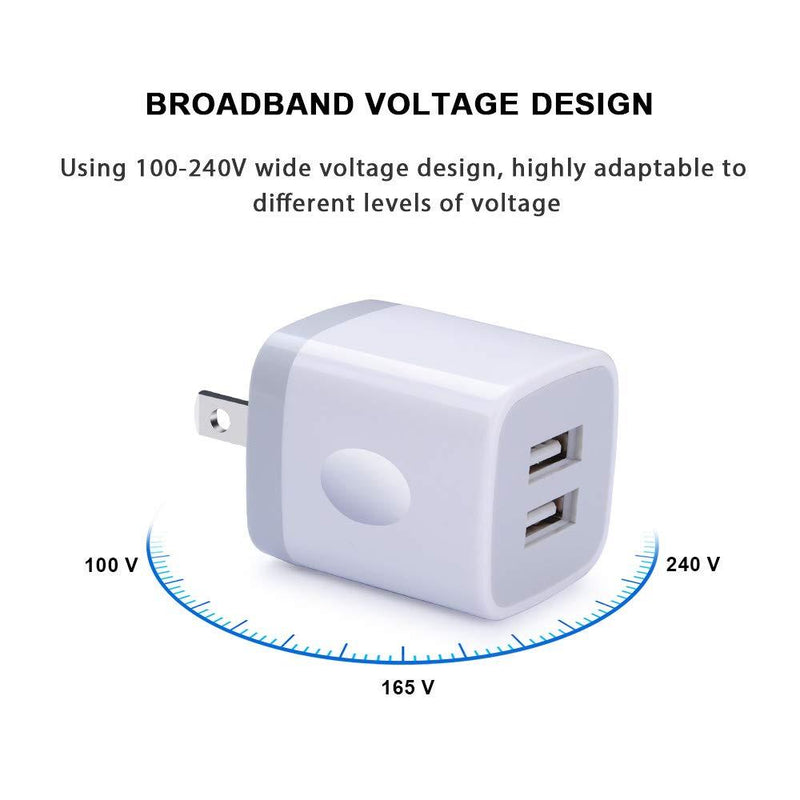 USB Wall Charger, FiveBox 5Pack 2.1A Dual Port USB Adapter Wall Charger USB Plug Charging Block Charger Brick Charger Cube Charger Box Compatible iPhone 11/Xs/XR/X/8/7/6, Samsung, Android, LG, Moto