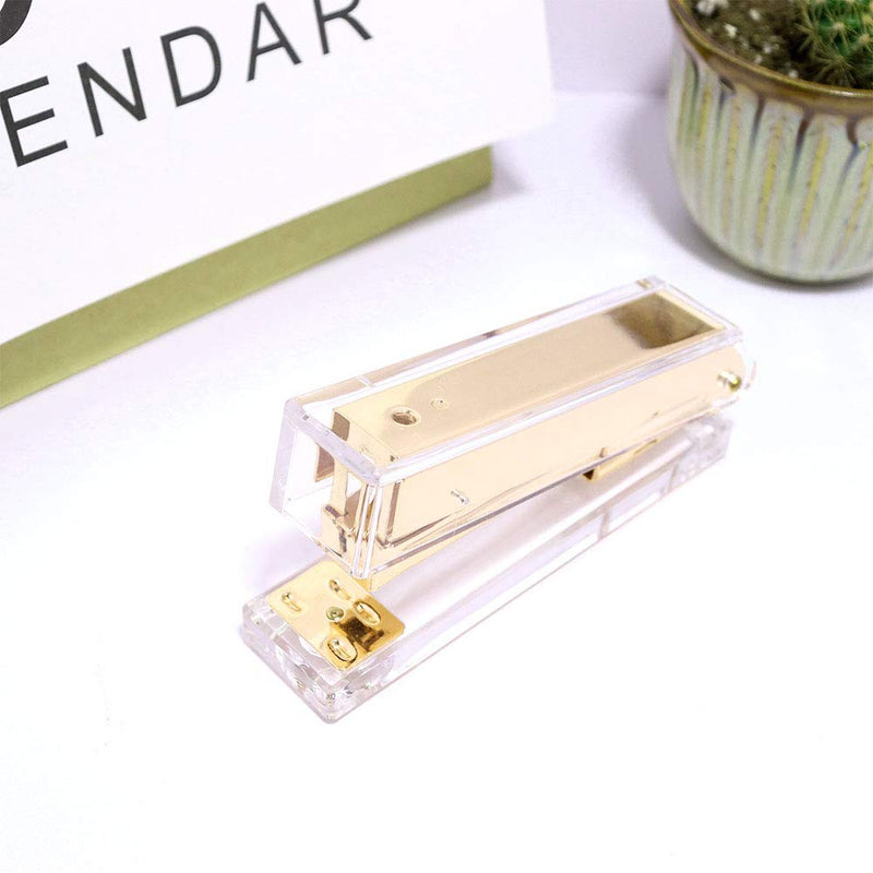 Acrylic Gold Stapler Tape Dispenser Scissors Set Heavy Duty Office Desk Stapler Tape Cutter Dispenser with 6.3" Gold Scissors Office Supplies Stationery Desk Set for Home, Office N School