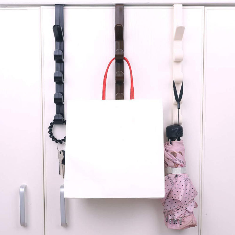 Booluee Over The Door Hooks Hanger Over The Door Towel Rack Door Coat Hanger Towel Hanger Rack 5 Hooks for Cloth Towel Scarf Hat Bag, Bathroom, Pack of 2 (White) White