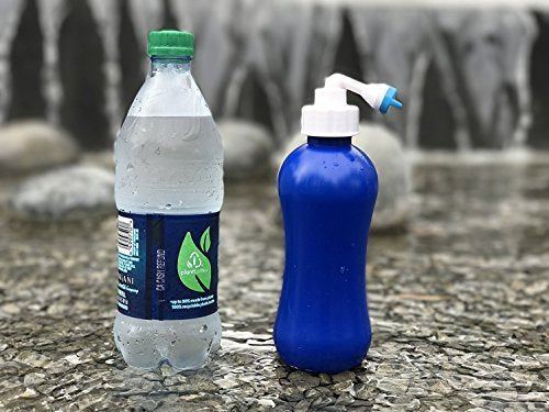BOSS BIDET MINI perfect for home, travel, post partum. Great pressure, easy to use, high quality. Hot warm cold water. Angled retractable nozzle, discrete bag, compact 12.5 oz 380 ml blue