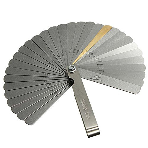 Mayata 2 Pieces Stainless Steel Removable Feeler Gauge Dual Marked Metric and Imperial Gap Measuring Tool (32 Blades Feeler Gauge, 16 Blades Feeler Gauge) Silver 32 Blades Feeler Gauge, 16 Blades Feeler Gauge