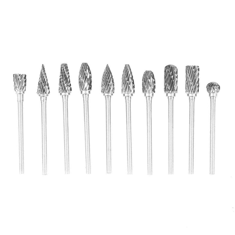 Carbide milling cutter set, 10 pieces. Double solid carbide milling cutter set with 2.35mm shank for milling, shaping and removing edges or corners, burrs and excess material