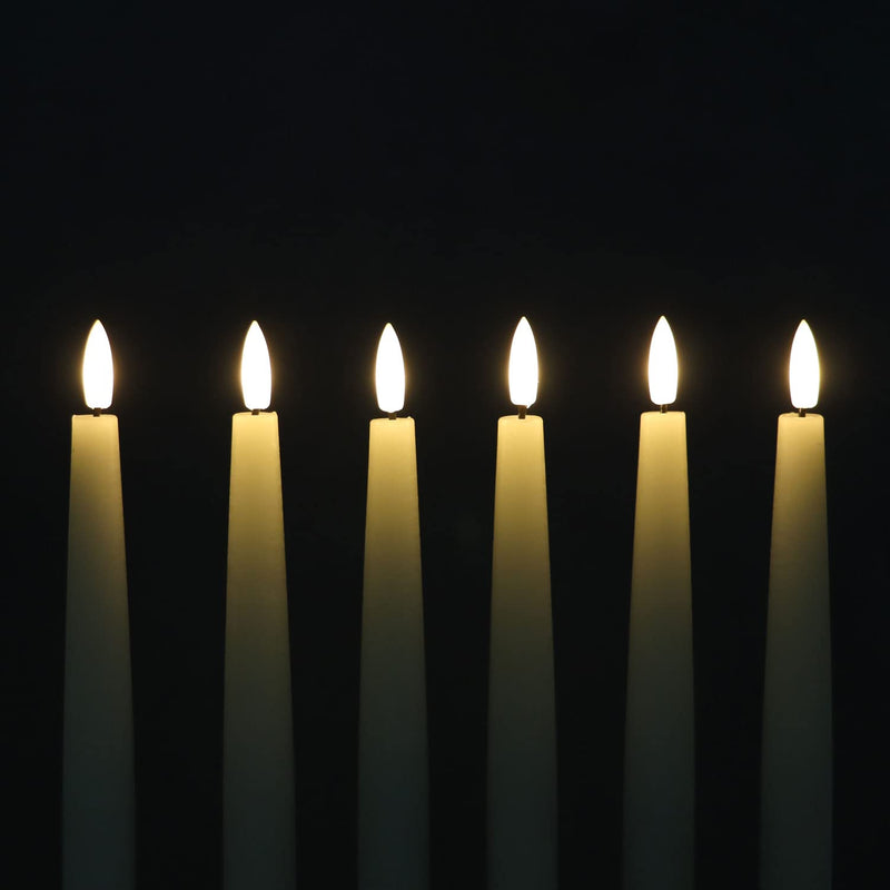 Rhytsing 11.4" Flameless Taper Candles with Timer Function, Battery Operated Dinner Table Long Candlestick Rustic Wax, Warm White LED, 2 Remotes Included - Set of 6 (Ivory) Ivory