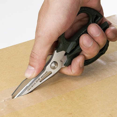 ENGINEER PH-55 Multi-Function, 160mm Compact Scissors, Electrician Scissors, with 4-in-1 Combi Blade - cuts Carpet, Leather, Solid Copper Wire, Insulated cable, CDs, Thick Rope & More. Made in Japan Single