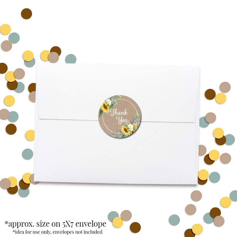 Beautiful Floral Sunflower On Kraft Thank You Customer Appreciation Sticker Labels for Small Businesses, 60 1.5" Circle Stickers by AmandaCreation, Great for Envelopes, Postcards, Direct Mail, More!