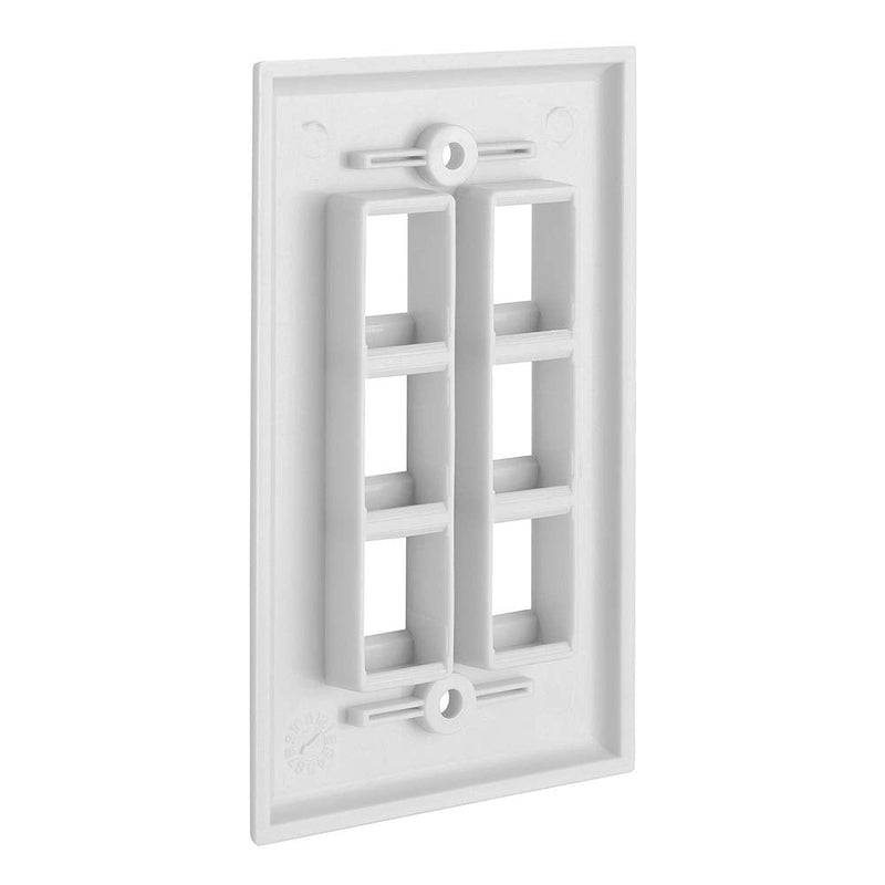 Cmple - 6 Port Keystone Wall Plate Single-Gang Wall Plate with Standard Size Keystone Jack Insert - White 6 Port White
