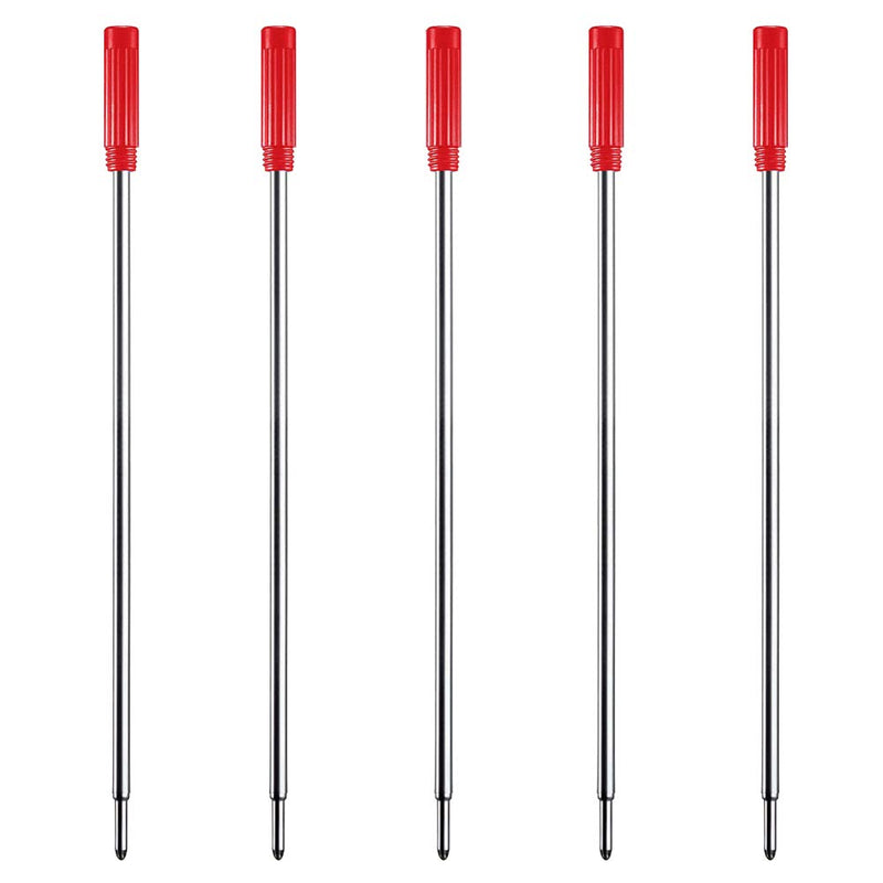 HeTaoCat Red Ink Refill Pack of 5, Replaceable Ballpoint Pen Refills, Medium Point Metal Refil (Red)