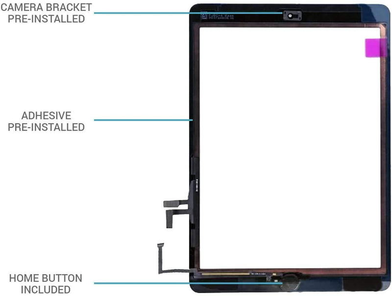 Dedia White Touch Screen Replacement for iPad 5/iPad air 2013 9.7 inch, A1474 A1475 A1476 Digitizer Glass Assembly with Home Button + Pre-Installed Adhesive + Tool kit