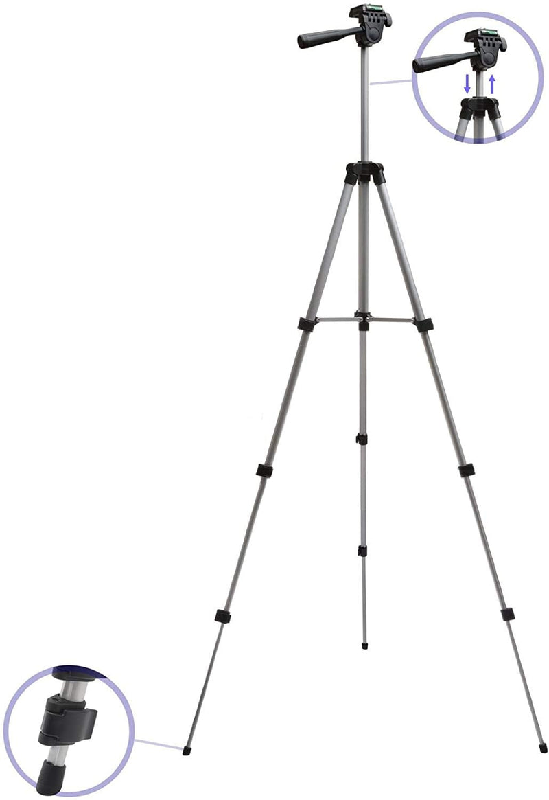 50" Aluminum Camera Tripod with Built in Bubble Level Indicator for All GoPro HERO Cameras + Tripod Mount & an eCostConnection Microfiber Cloth 50" Tripod for GoPro