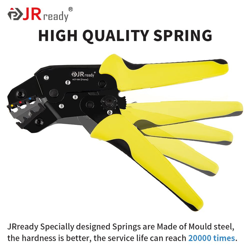 JRready Ratcheting Wire Crimper Tool for Insulated Terminals Connector 24-14AWG with 3 Crimping Cavities, Hand Crimping Pliers ACT-SN-02C