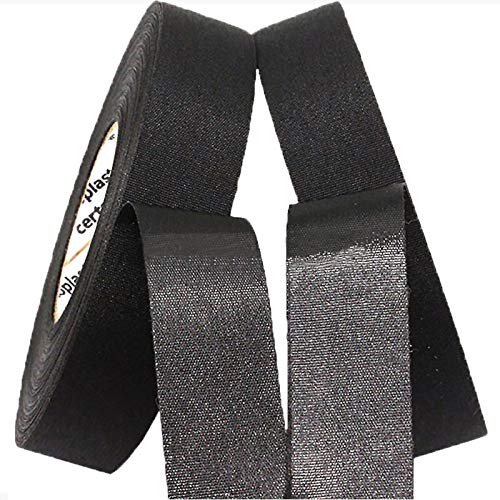 Automotive Wiring Harness Cloth Tape， High Temp Wire Harness Wrapping Tape, Black Adhesive Fabric Tape,Noise Damping Heat Proof (19MM × 25M)(2 Rolls)