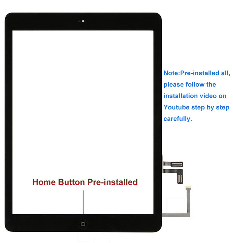 Touch Screen Replacement VDASO for iPad Air 1st Generation Digitizer Glass 9.7 Inch,for A1474 A1475 A1476 Air 1st Gen Digitizer with Home Button,Full Repair Kit (Black) Black