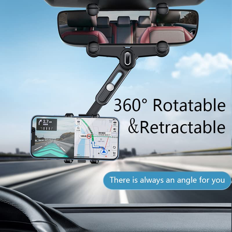 Rearview Mirror Phone Holder for Car,360°Rotatable and Retractable Car Phone Holder Multifunctional Rear View Mirror Phone Holder,Four Corners Fixed Anti-Shake Design,for All Mobile Phones and All Car