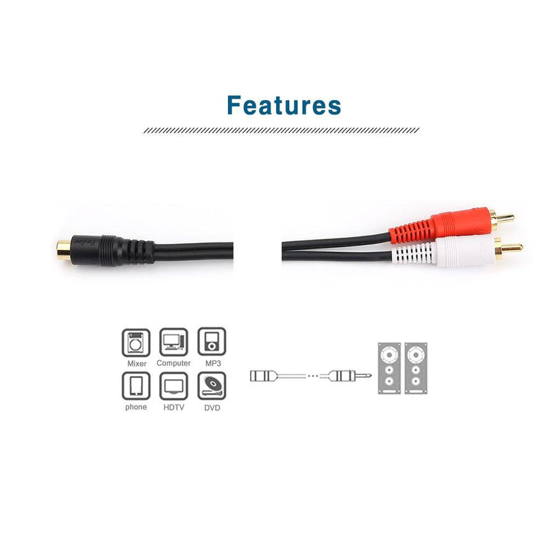 RCA Female to 2 RCA Male Y-Cable Stereo Audio Cable with OFC Conductor Dual Shielding Gold Plated Metal Shell Flexible PVC Jacket (0.2M/0.5FT)