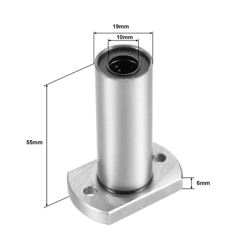 uxcell LMH10UU Extra Long Two Side Cut Flange Linear Ball Bearings, 10mm Bore Dia, 19mm OD, 55mm Length (Pack of 2)