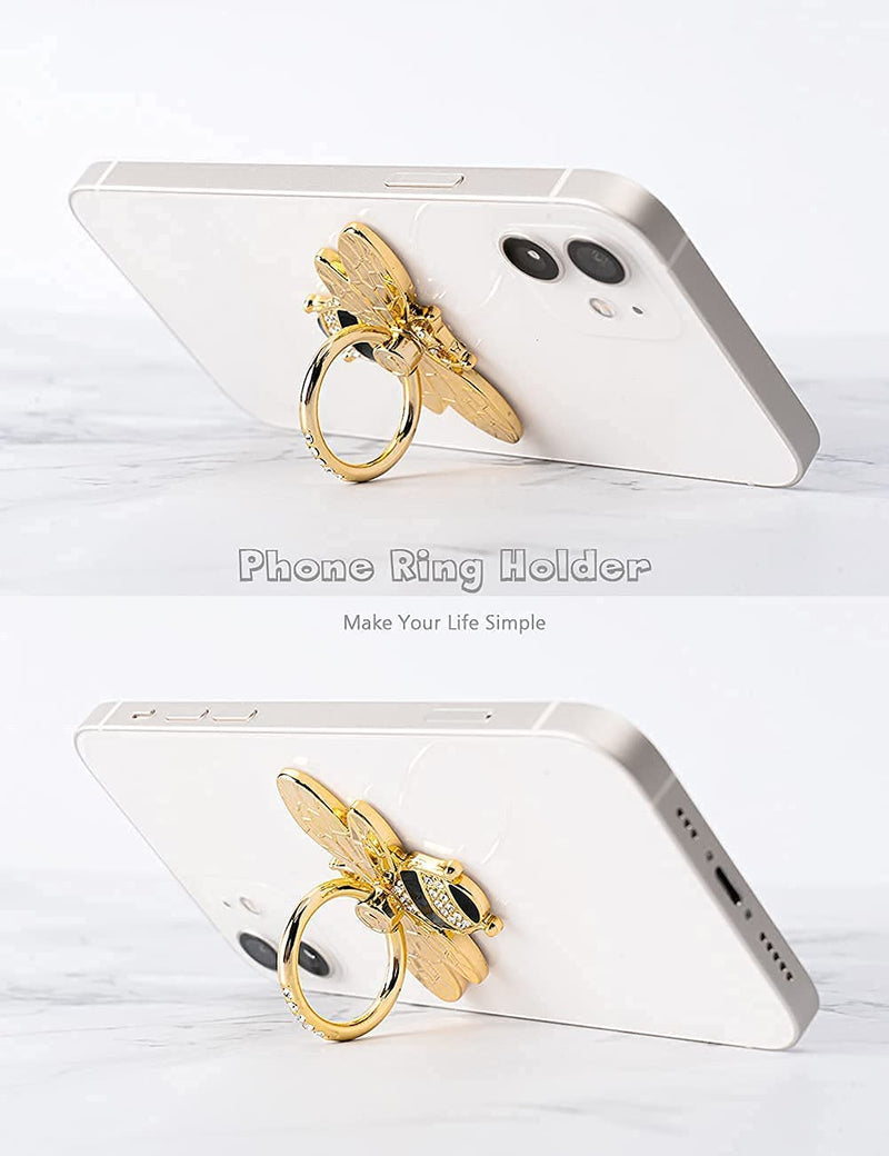 Bee Cell Phone Ring Holder with Crystal Stone, Allengel 360 Rotation Glitter Phone Ring Grip for Girls Women, Compatible with iPhone, Samsung Galaxy and Most Android Phone (Gold and Black) gold02